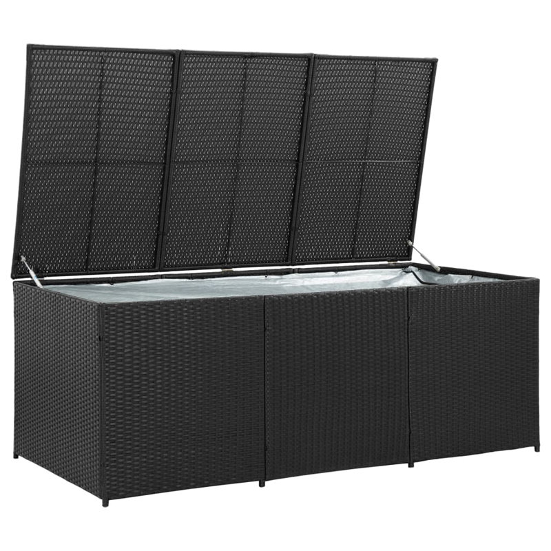 Black Wicker and Plastic Outdoor Storage Deck Box