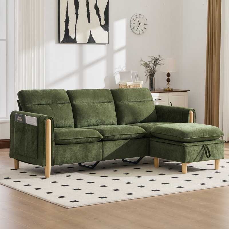 79" Modern Sectional Sofa,L-Shape Chenille Couch with Storage Ottoman,Upholstered Sofa with Side Pockets for Living Room,Apartment