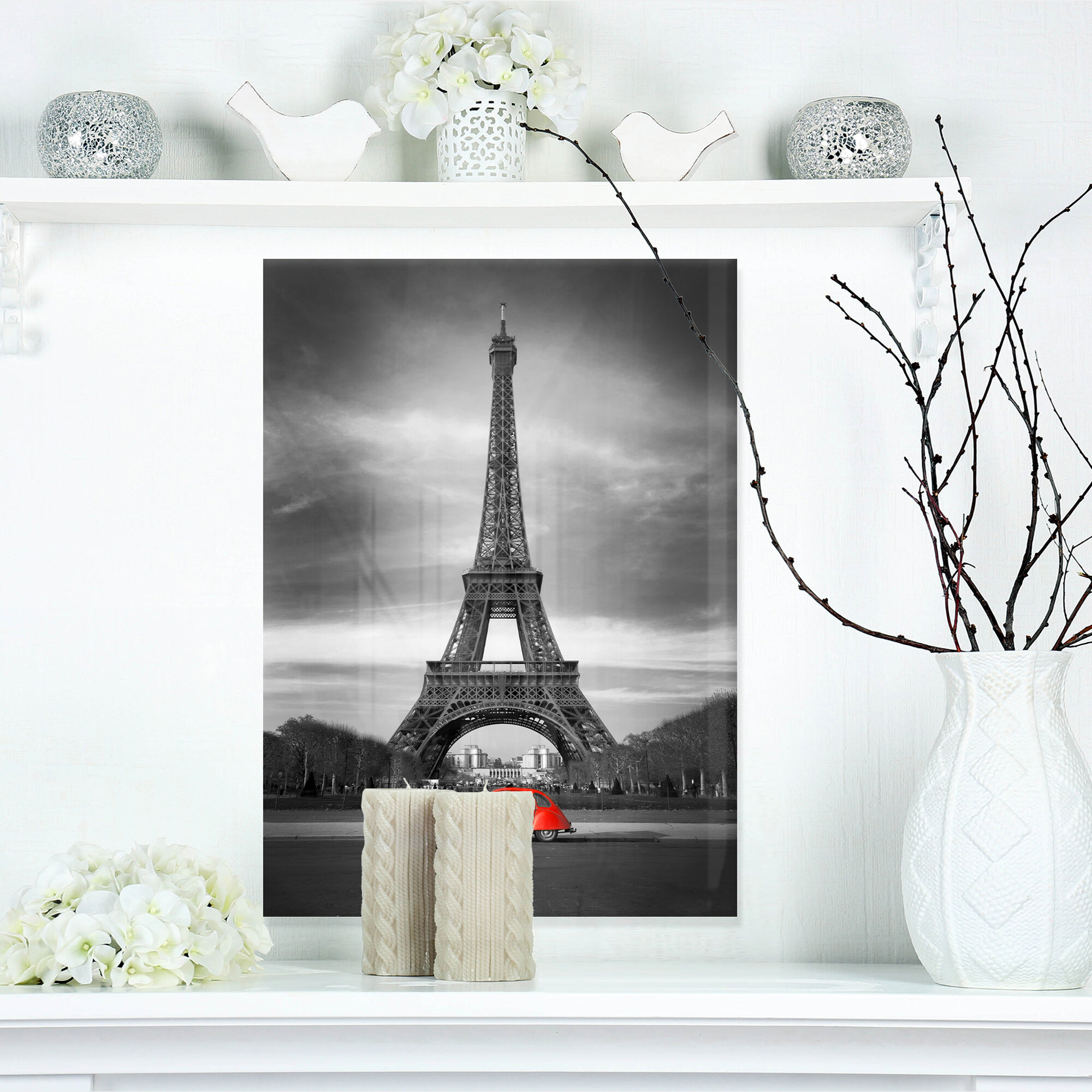 Bless international Eiffel And Old Red Car On Metal Print | Wayfair