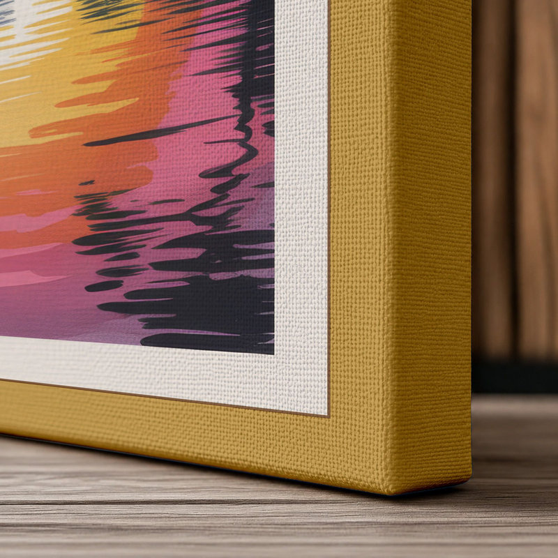 Sunset Reflection Tropical - Wrapped Canvas, 36x24 - 91.4 x 61.0 cm, Ochre Border