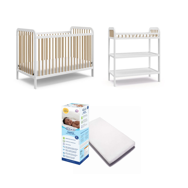Ensemble de chambre de bébé et table à langer 3-en-1 avec matelas 3 pièces Storkcraft Pasadena, Blanc / Naturel