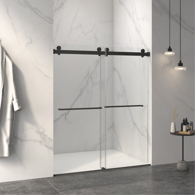 56-60"W x 70"H Frameless Double Sliding Shower Door,5/16" (8mm) Thick SGCC Tempered Clear Glass,Double Side Easy Clean Coat, Matte Black Finished With Buffer