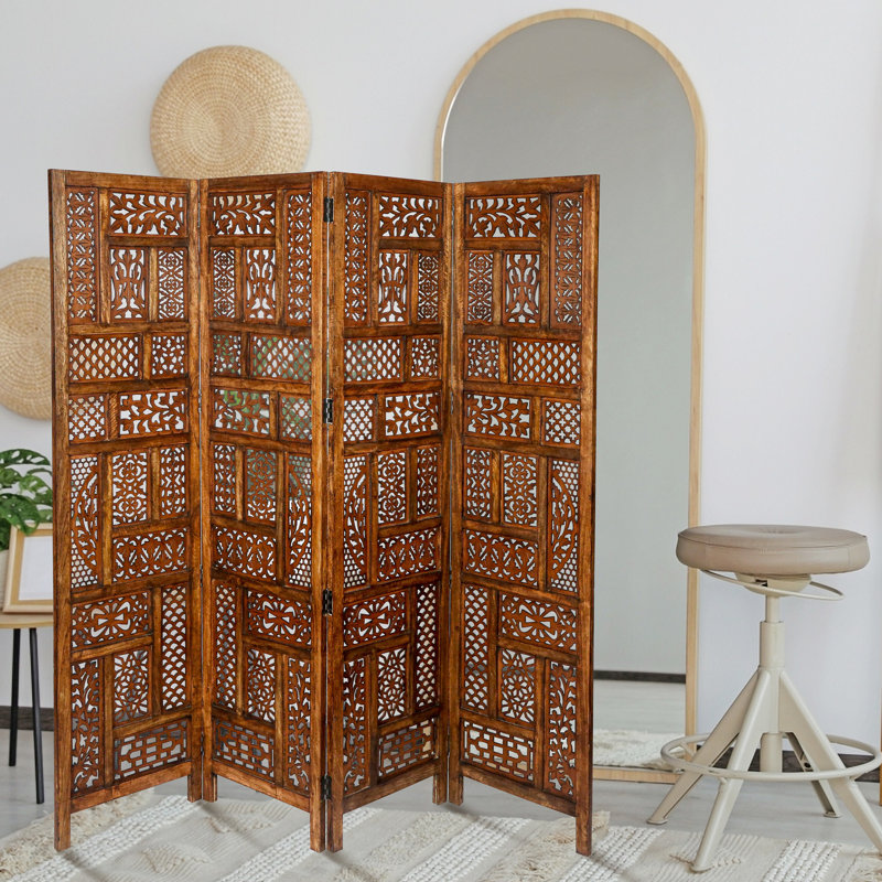 Bracknell 175cm W x 180cm H 4 - Panel Folding Room Divider, Light Brown