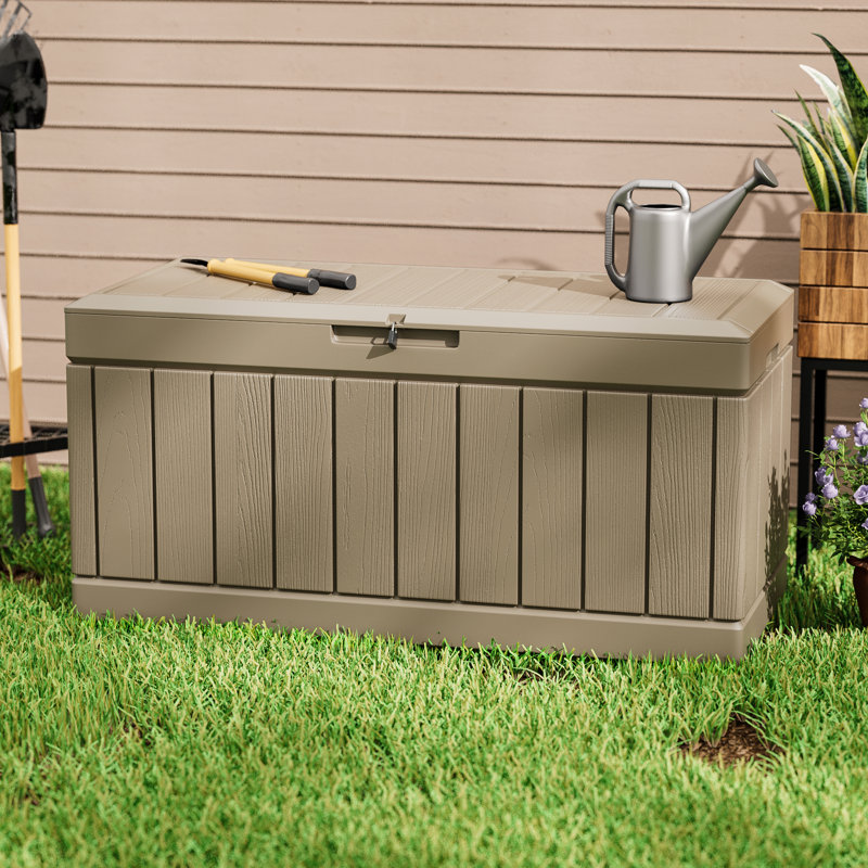 Furmax 45.66'' W 90 Gallons Water Resistant Lockable Deck Box, Light Brown