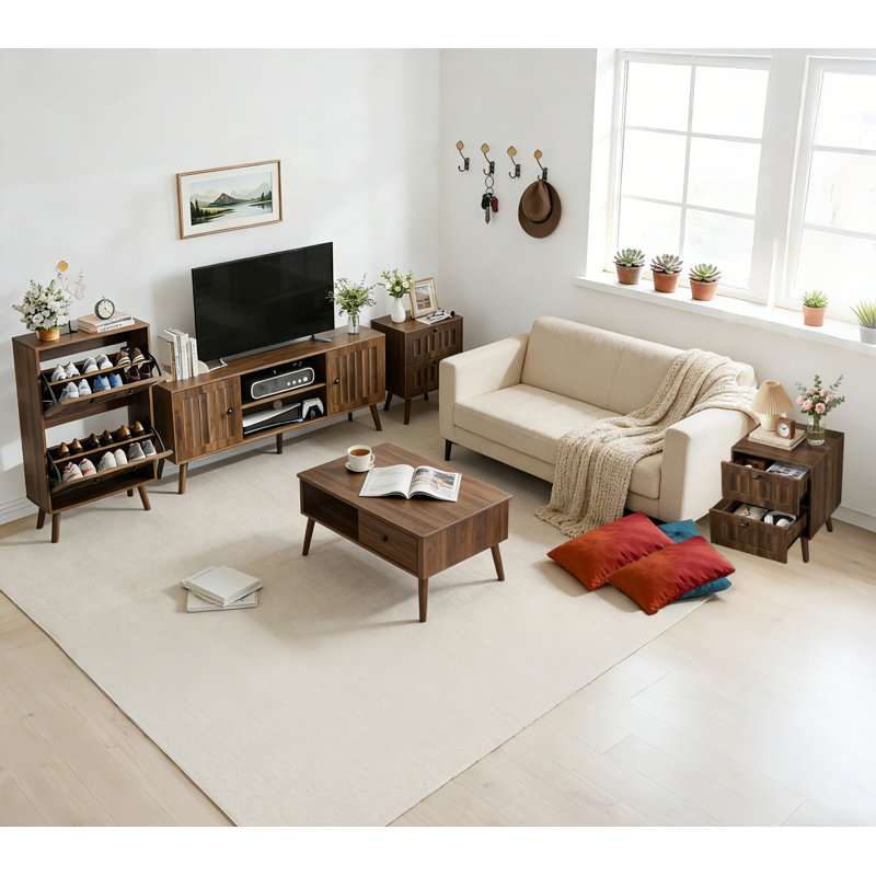 4-set of Living Room Cabinets, TV Stand, Shoe Cabinet and 2 End Tables