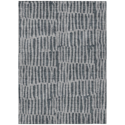 10' X 14' Charcoal And Gray Striped Washable Indoor Outdoor Area Rug