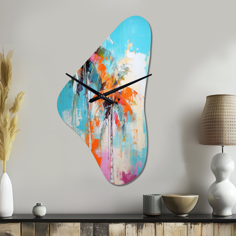 Palm Trees Palm VI - Boomerang Shape Decorative Multi-Colour Palms & Palm Trees Wall Clock, Medium