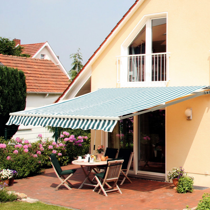 Auvent rétractable 12 pi x 10 pi. Et eau -, manivelle manuelle, cadre en aluminium pour patio, terrasse, cour. Auvent de terrasse. Pare-soleil avec tissu aquatique, confort de patio.