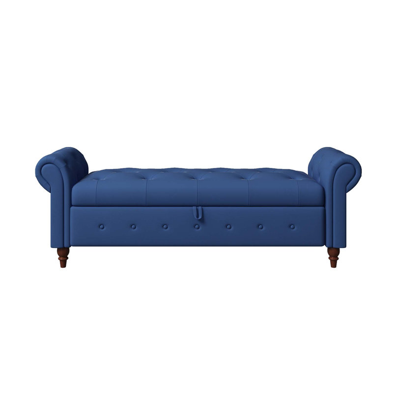 Javelyn Velvet Upholstered Storage Bench, Navy Blue, Dark Brown