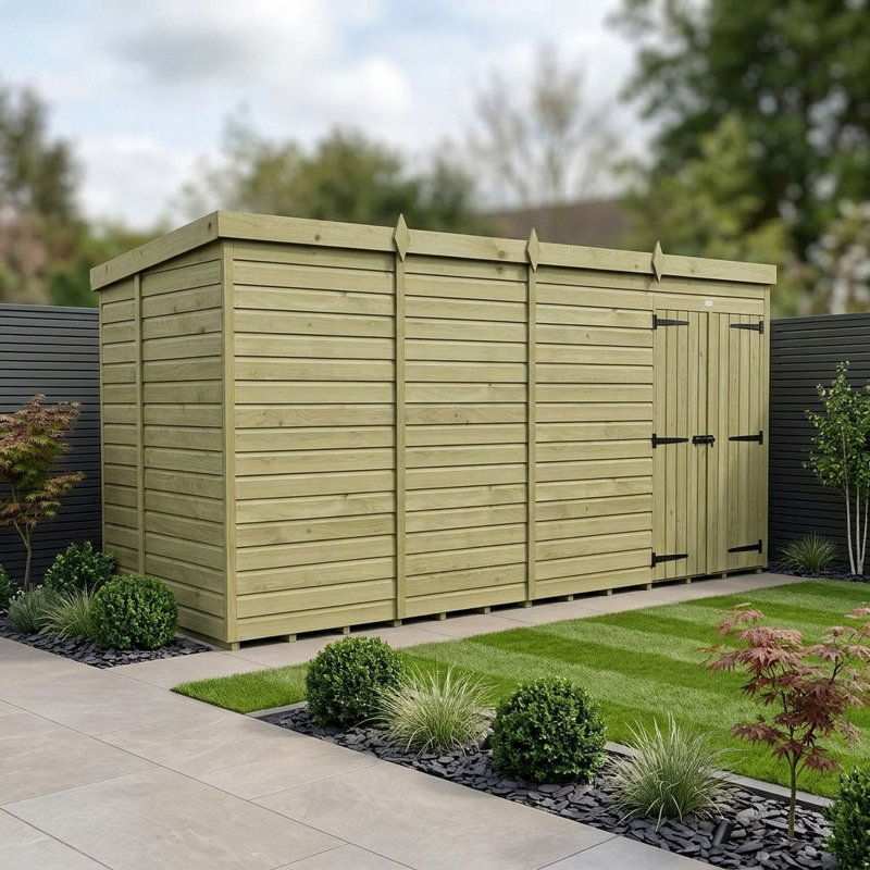 Total Sheds 15ft x 6ft Pent Garden Shed - Double Door - No Windows - Pressure Treated Timber - UK Manufactured