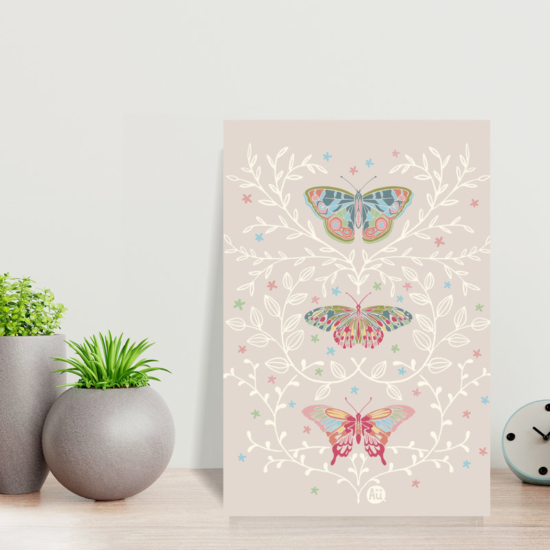 Contemporary Art Elegant Romantic Contemporary Butterfly Flower Wall Art by Aia Ueno - Wrapped Canvas Print