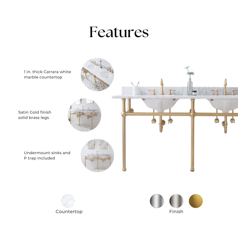 Embassy Stone Oval Console Bathroom Sink with Faucet and Overflow, Satin Gold