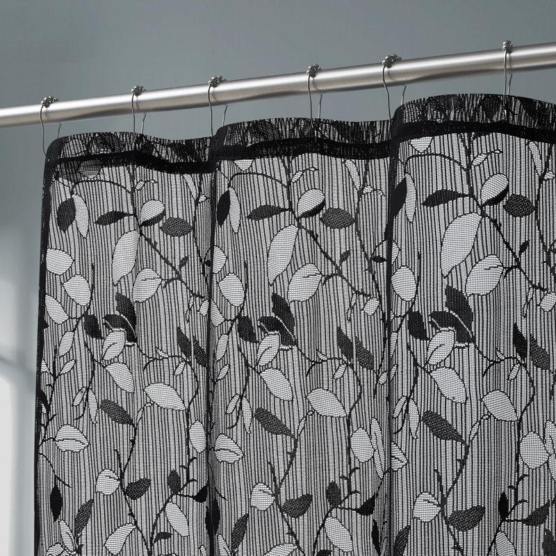 Toraino Floral Shower Curtain. Rustic Leaf Lace Shower Curtain, H 72 po x l 72 po, Noir