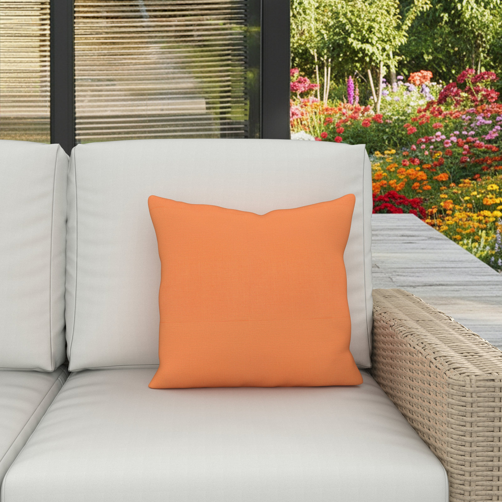 Sunbrella® Throw Pillow, Square 18", Canvas Tangerine Sunbrella® Canvas