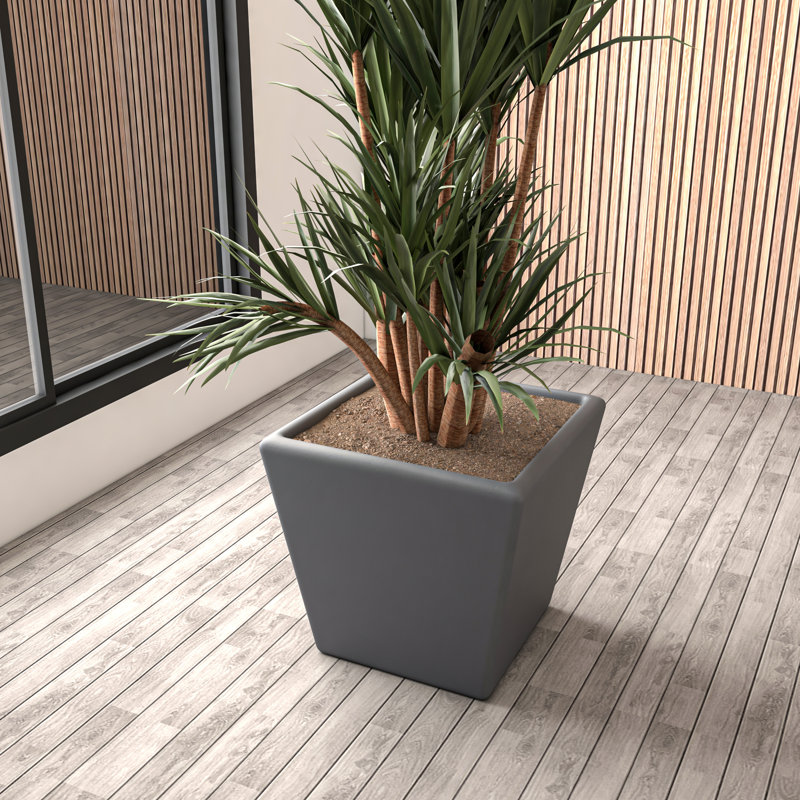Kanok Handmade Tapered Square Planter Pot - Fiberstone MGO Clay with Drainage and Drill Holes for Indoor/Outdoor Use