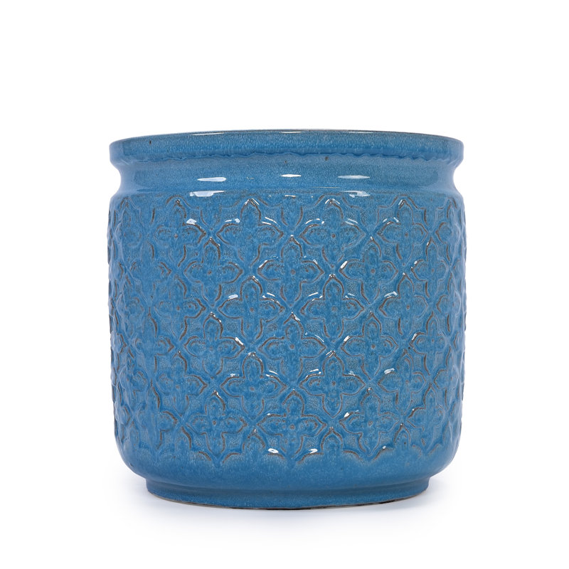 Pot à fleurs bleu antique en céramique durable pour patio et présentoir moderne d'intérieur
