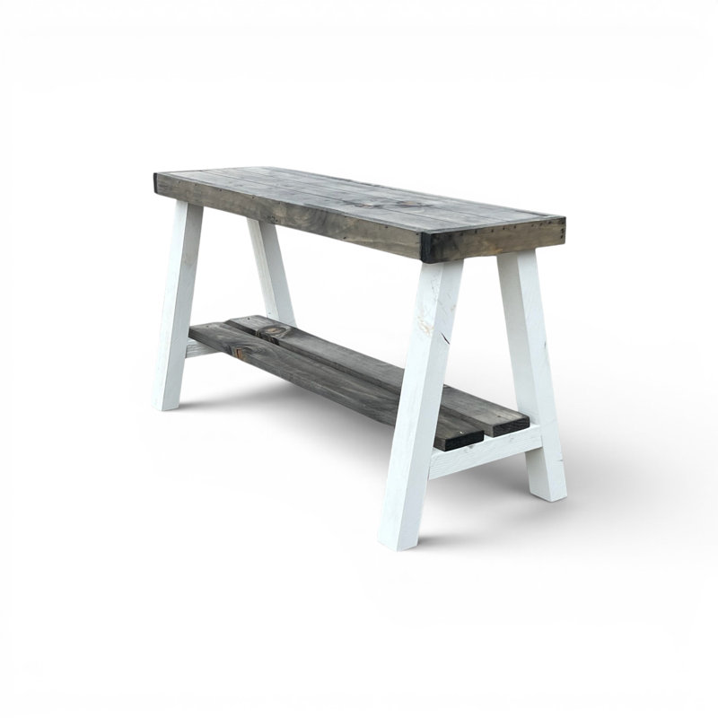 Banc de rangement en bois massif Minoo, Gris / blanc