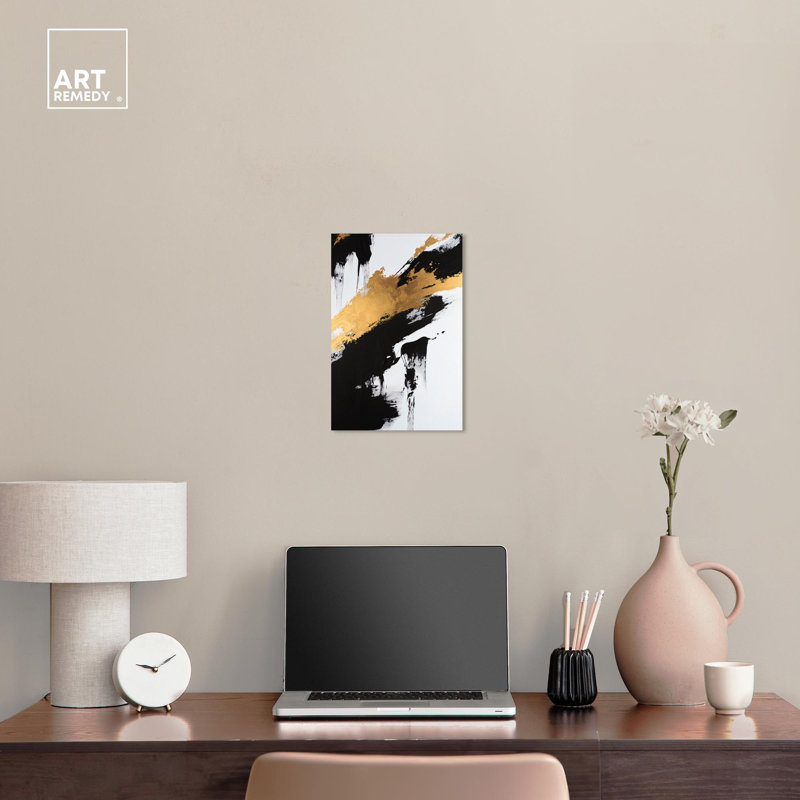 Gleaming Strikes Gold Leaf Abstract Canvas Wall Art, 10" x 15"