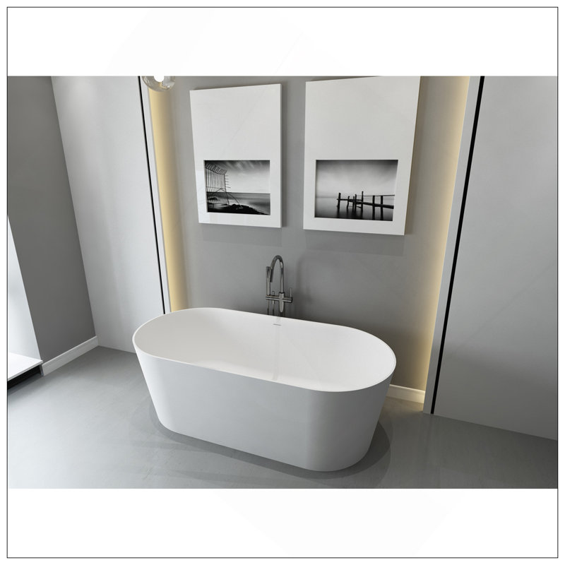 67 Inch Freestanding Solid Surface Soaking Bathtub Matte White