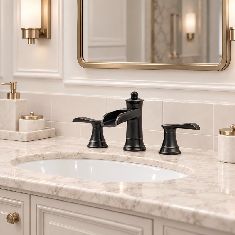 Robinet de lavabo de salle de bain à deux poignées avec drain, Bronze frotté à l'huile
