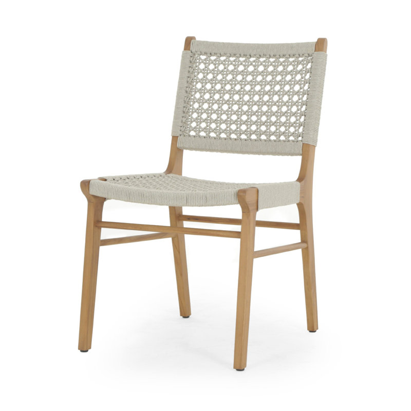 Dimitri Outdoor Dining Side Chair, Natural Teak, Ivory Rope