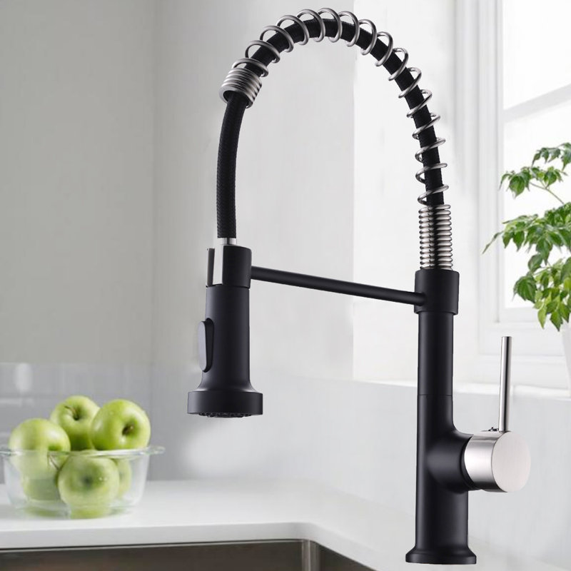 GAWEZA Pull Down Kitchen Faucet, Black/Silver