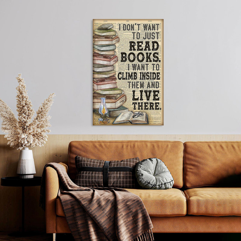 «Book Don't Lover Reader», «I Don't Want to Just Read», livres rétro - impression sur toile tendue