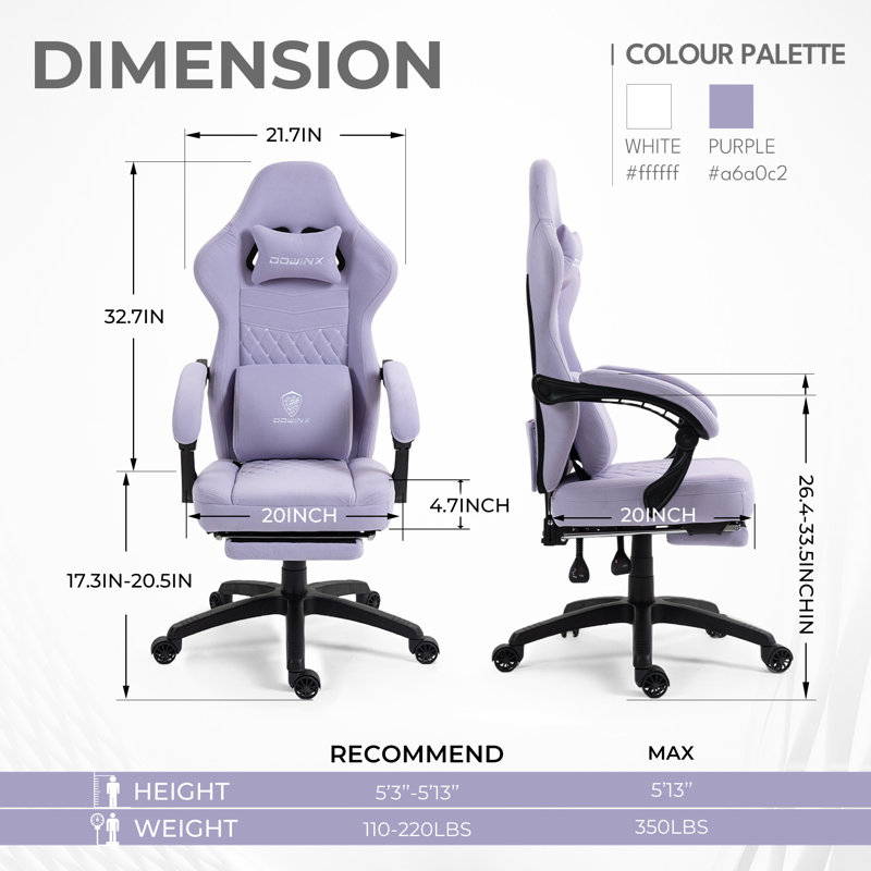 Breathable Fabric Gaming Chair, Comfort Office Chair with Gel Cushion and Storage Bag, Game Chair with Pocket Spring Cushion and Footrest