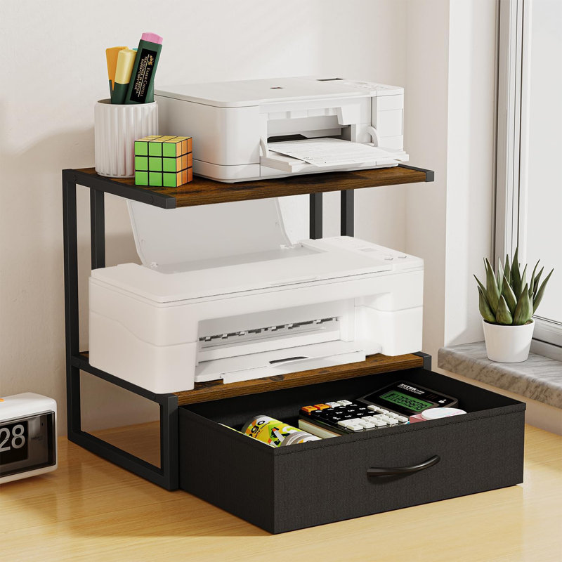 Support pour imprimante avec rangement pour bureau, avec tiroir en tissu