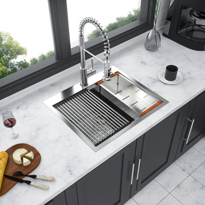 Évier de cuisine à montage sur plan 25 po - Évier de cuisine 25 po x 22 po en acier inoxydable 16 jauges