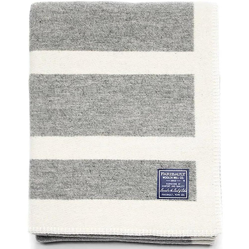 Reversible Framed Stripe Wool Throw, Gray