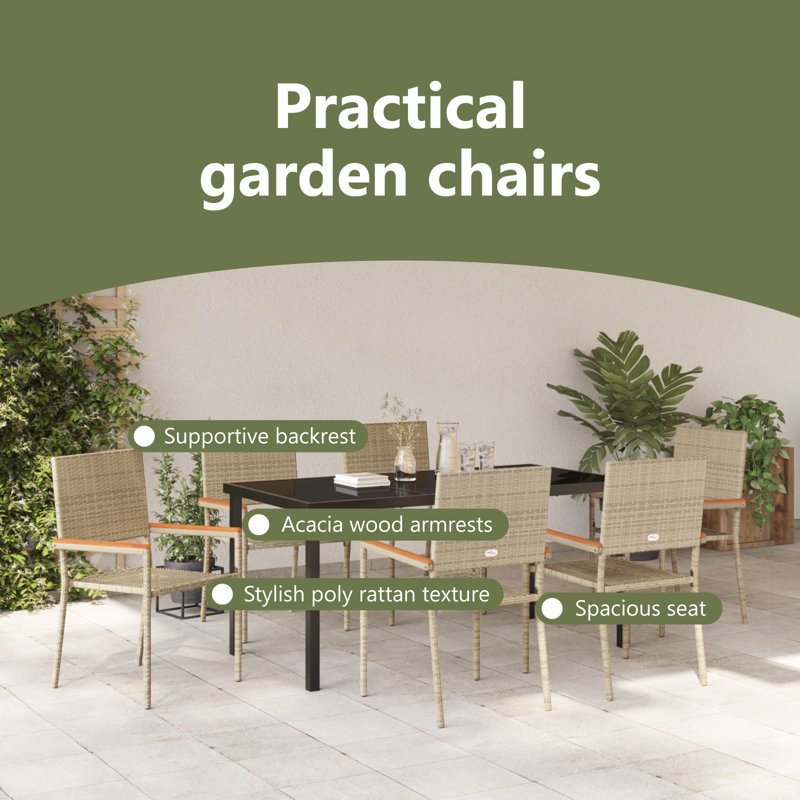 7 Piece Garden Dining Set Poly Rattan, Beige