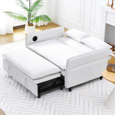 65.74-Inch Beige Letter Striped Fabric Multi-Functional Sofa Bed, Suitable For Bedrooms And Living Rooms.  The Armrests And Backrests Are Adjustable.