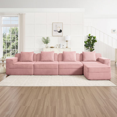 Canapé modulaire modulaire sans os, canapé modulaire Cloud avec assise profonde, canapé modulaire moderne avec coussins décoratifs et repose-pieds mobile, tissu en velours côtelé