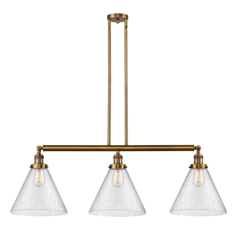 Luminaire suspendu linéaire à 3 lumières pour îlot de cuisine Lemmon, DEL, Grainé, Laiton brossé