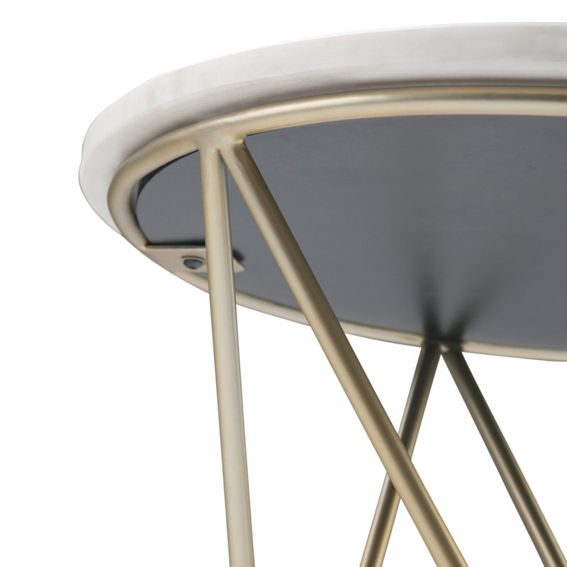 Gabon 18" White Marble and Gold Metal Round End Table