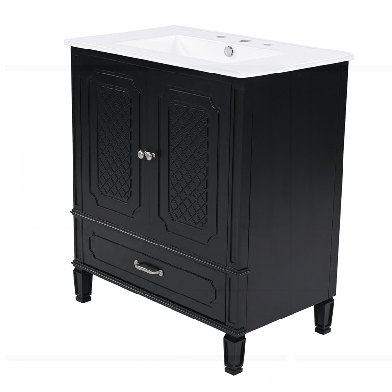 Meuble-lavabo 30 po avec lavabo style rétro, Noir