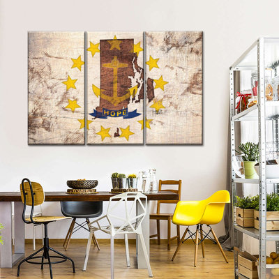 «State Map Over Rhode Island Flag», reproduction sur toile 3 pièces