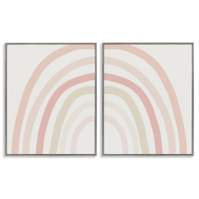Children's Soft Pastel Rainbow Shape 2 Piece Gray Framed Giclee Art Set by Leah Straatsma