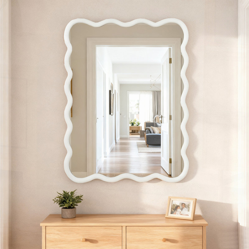 Miroir décoratif Wavy, Blanc, 30 po x 1,18 po