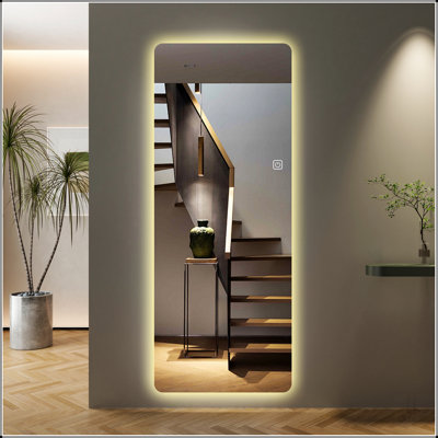 Miroir pleine grandeur 65 po x 21 po avec lumières Type de suspension murale pleine longueur pour miroir Convient aux chambres à coucher, à gradation et à l'éclairage 3 couleurs