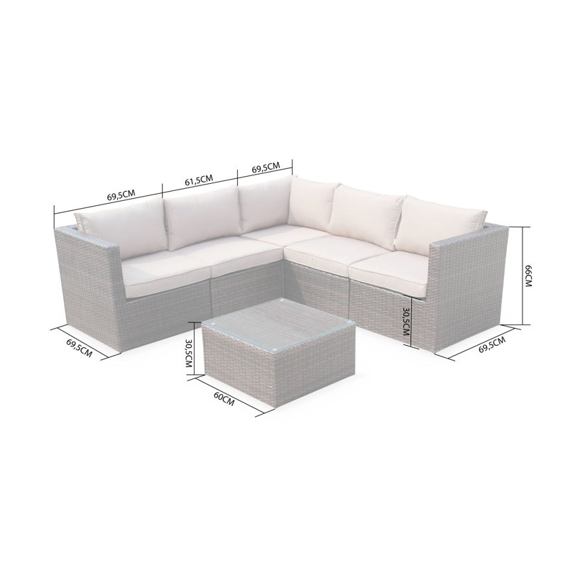 5-Seater Rattan Garden Furniture Sofa Set Table, Grey, Black