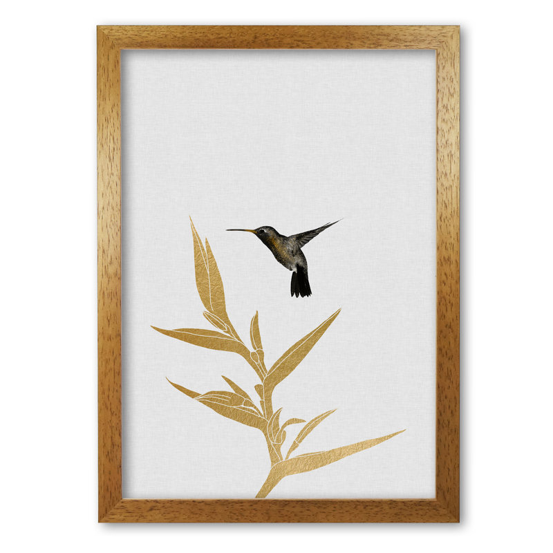 Hummingbird & Flower II - Print, 85 cm H x 60 cm W x 5 cm D, Honey Oak Frame