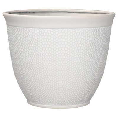 L&G 13 in. H X 16 in. D Polyresin Shea Planter White