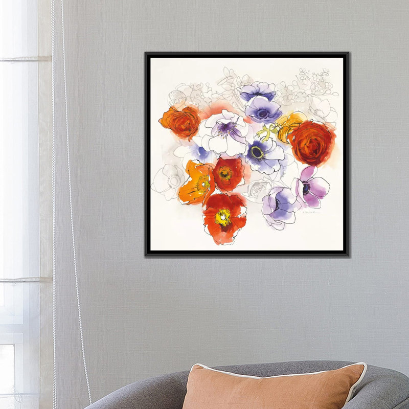 Fleurs spring, impression sur toile tendue, H 26 po x l 26 po x P 1,5 po, Toile encadrée noire, Pas de tapis