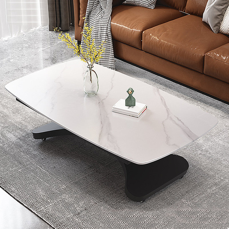 Table basse en pierre de luxe italienne, H 29,53 po x L 43,31 po x l 27,56 po, Blanc