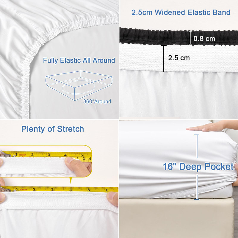 PHF 100% Rayon Derived from Bamboo Fitted Sheet, 16" Deep Pocket,2.5cm Wider Strong Elastic Easy Fit, Breathable Silky Soft Skin-Friendly for Hot Sleeper