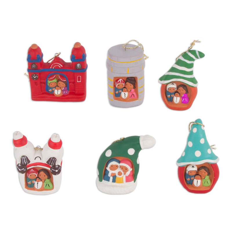 Ensemble d’ornement figurine suspendu en céramique crèche 6 pièces