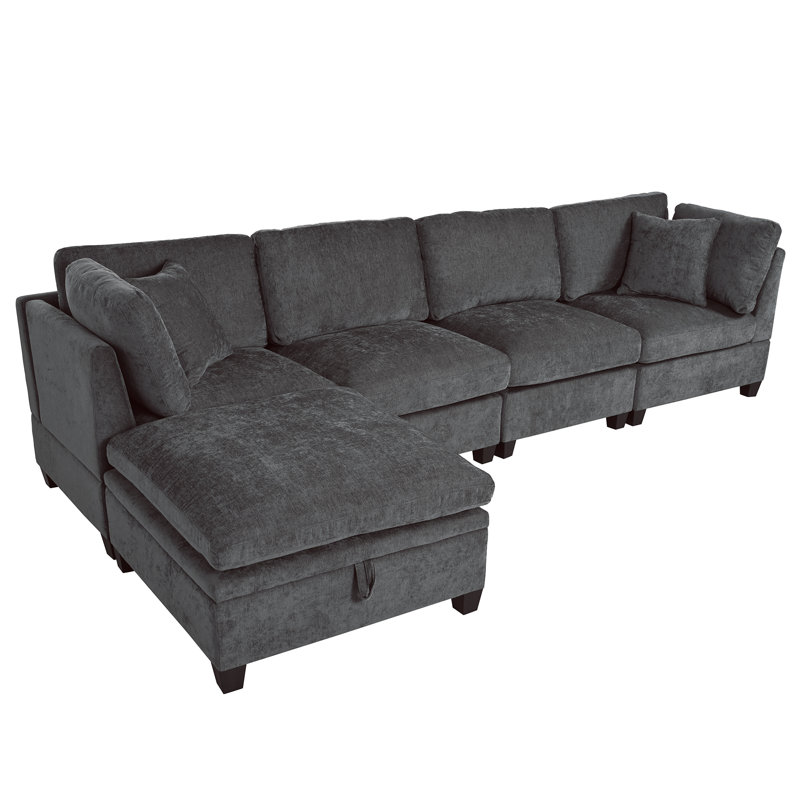 Canapé modulaire avec repose-pieds 5 pièces Zenfield, Mélange de polyester gris