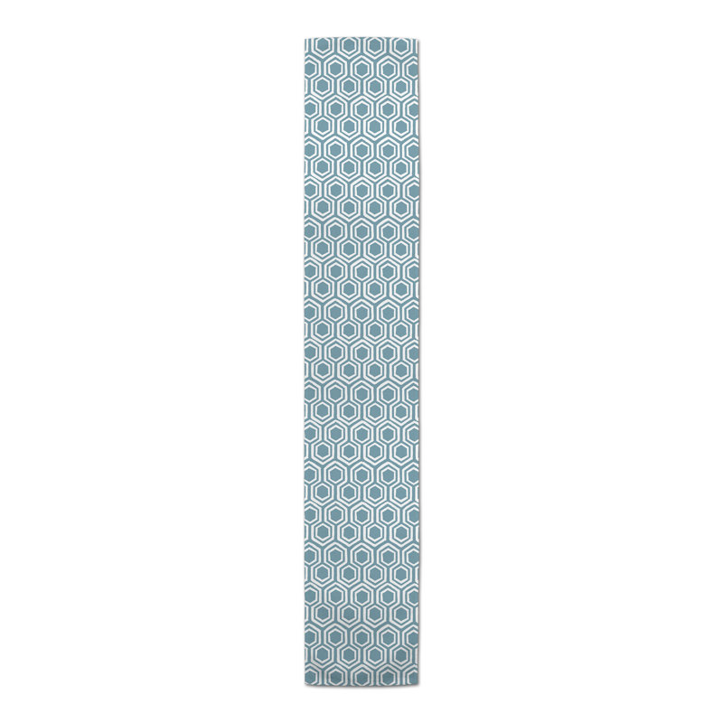 Chemin de table Hexagons, 90 po x 16 po, Bleu